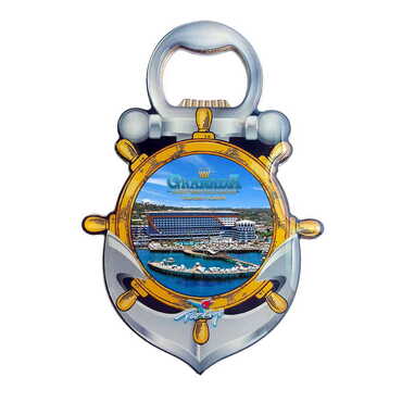 Hotel Themed Anchor Shaped Metal Magnetic Bottle Opener 105x72 mm - Thumbnail