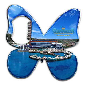 Hotel Themed Butterfly Shaped Metal Magnetic Bottle Opener 70x70 mm - Thumbnail