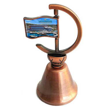 Hotel Themed Collectible Souvenir Double Face Metal Spinner Flag Bell - Bronze Color - Myros