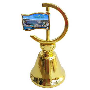 Hotel Themed Collectible Souvenir Double Face Metal Spinner Flag Bell - Golden Color - Myros