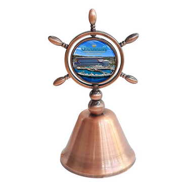 Hotel Themed Collectible Souvenir Double Face Metal Spinner Rudder Bell - Bronze Color - Myros