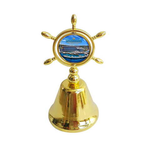 Hotel Themed Collectible Souvenir Double Face Metal Spinner Rudder Bell - Golden Color - 1
