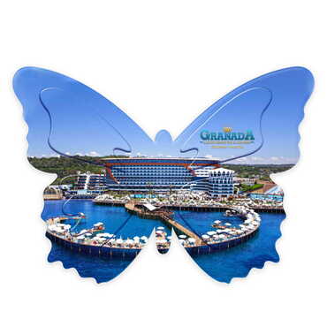 Myros - Hotel Themed Customised UV Printed Plastic Base Butterfly Shaped Fridge Magnet 80x58 mm