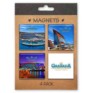Hotel Themed Epoxy Dome Souvenir Fridge Magnet Set of 4 pcs 40x40 mm each - Myros