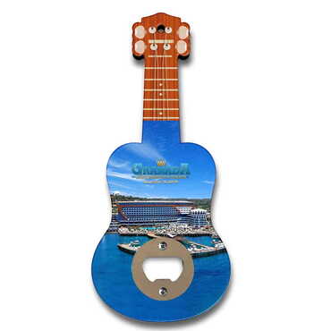 Hotel Themed Guitar Shaped Printed MDF Wooden Bottle Opener 200x89 mm - Myros