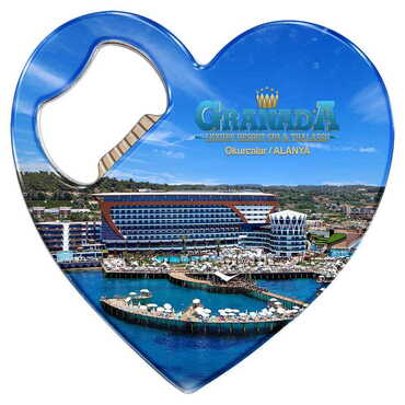 Hotel Themed Heart Shaped Metal Magnetic Bottle Opener 85x76 mm - Thumbnail