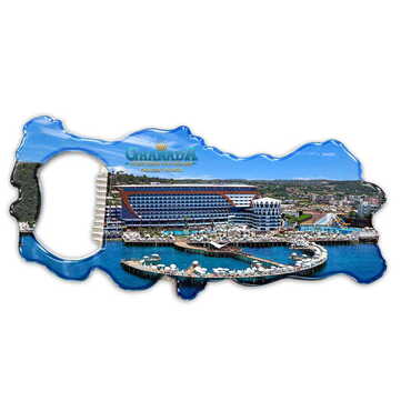 Myros - Hotel Themed Map Shaped Metal Magnetic Bottle Opener 100x45 mm