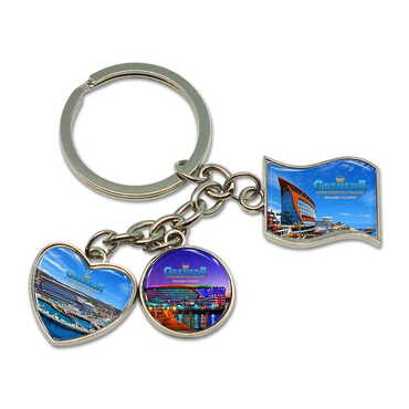 Hotel Themed Metal Keychain With 3 Charms - Mixed 40x90 mm - Thumbnail