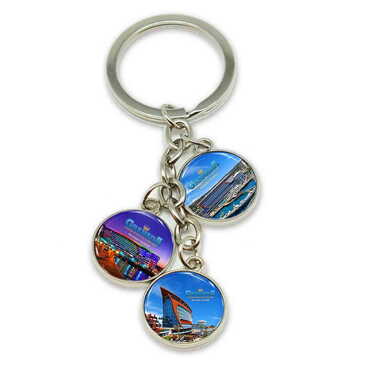 Myros - Hotel Themed Metal Keychain With 3 Charms - Round 40x90 mm