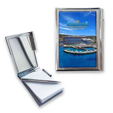 Myros - Hotel Themed Metal Pocket Size Notebook With Pen 86x66x8 mm