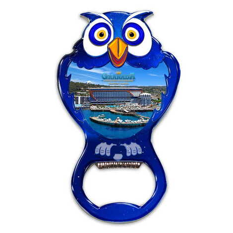 Hotel Themed Owl Shaped Metal Magnetic Bottle Opener 88x47 mm - 1