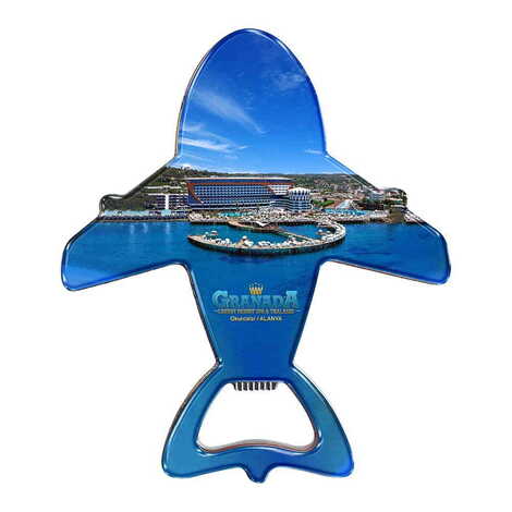 Hotel Themed Plane Shaped Metal Magnetic Bottle Opener 105x89 mm - 1