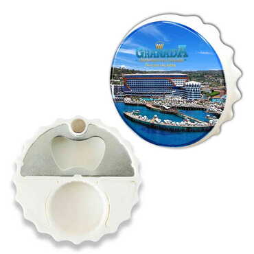 Myros - Hotel Themed Round Cap Shaped Magnetic Bottle Opener 63x15 mm