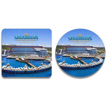 Hotel Themed Wooden Custom Printed Souvenir Coaster 100 mm - Thumbnail