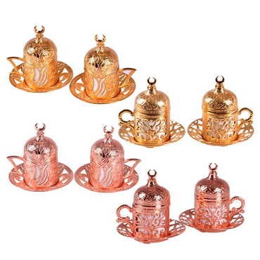 Ottoman Style Gold Metal ZamacTurkish Coffe Cup Set Of 2 pcs - 4