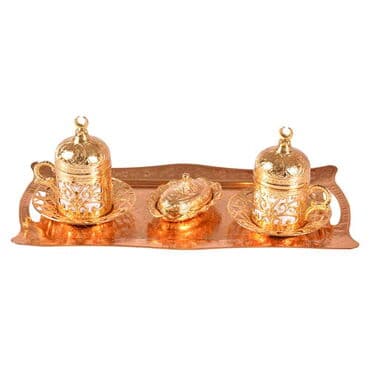 Ottoman Style Metal Gold Turkish Coffe Cup Set Of 2 pcs - 7
