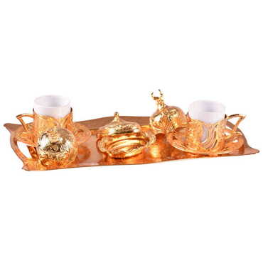 Ottoman Style Metal Gold Turkish Coffe Cup Set Of 2 pcs - 2