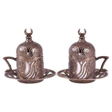 Ottoman Style Metal Turkish Coffe Cup Set Of 2 - 4