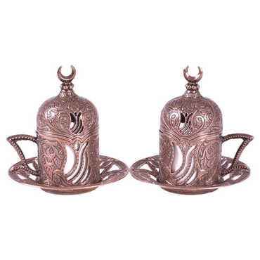 Ottoman Style Metal Turkish Coffe Cup Set Of 2 - 5
