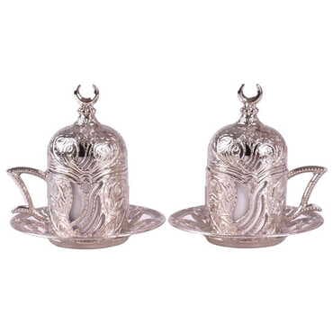 Ottoman Style Metal Turkish Coffe Cup Set Of 2 - 6