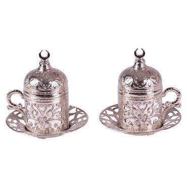 Ottoman Style Metal Turkish Coffe Cup Set Of 2 - 9