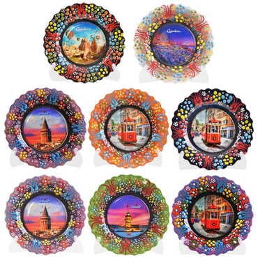 Istanbul Themed Turkish Ceramic Plate With Epoxy 12 Cm - 4
