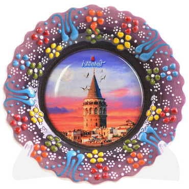 Istanbul Themed Turkish Ceramic Plate With Epoxy 12 Cm - 5