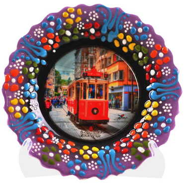 Istanbul Themed Turkish Ceramic Plate With Epoxy 12 Cm - 7