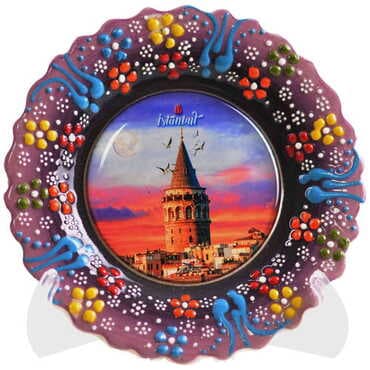 Istanbul Themed Turkish Ceramic Plate With Epoxy 12 Cm - 8