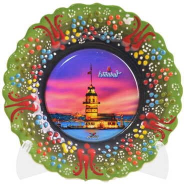 Istanbul Themed Turkish Ceramic Plate With Epoxy 12 Cm - 9