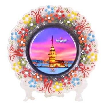 Istanbul Themed Turkish Ceramic Plate With Epoxy 12 Cm - 11