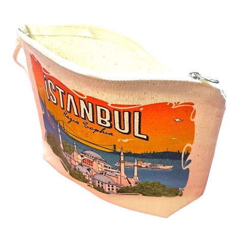 Toptan İstanbul Temalı Dijital Baskılı Kanvas Cüzdan 14,5x20 cm