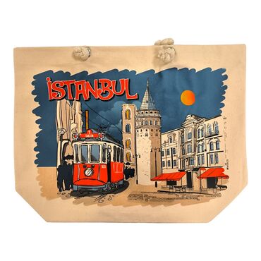 Istanbul Themed Digital Printed Kanvas Beach Bag 35x40 cm - 7