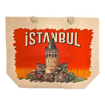 Istanbul Themed Digital Printed Kanvas Beach Bag 35x40 cm - 10