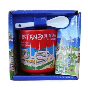 Istanbul Themed Cappuccino Mug with Spoon Gift Box