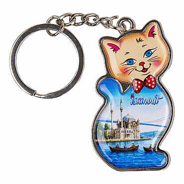 İstanbul Temalı Kedi Şekilli Metal Anahtarlık - 11