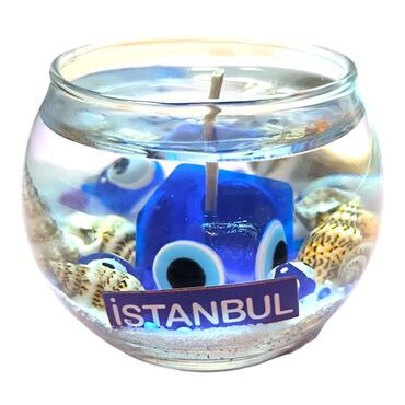 Toptan Istanbul Temali Küçük Boy Yuvarlak Cam Bardak Jel Mum - Myros