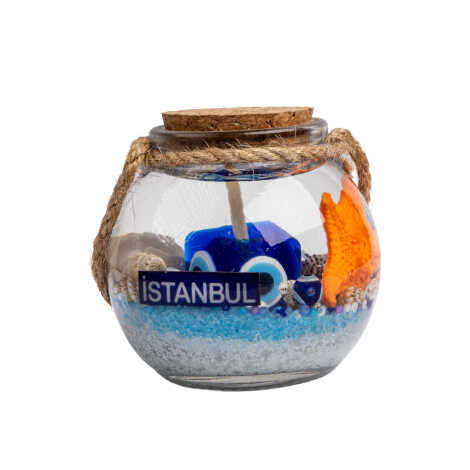 İstanbul Temalı Mantar Kapaklı Cam Bardak Küçük Boy Jel Mum 6*6 Cm - 1