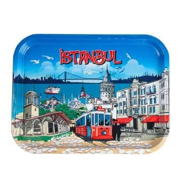 İstanbul Temalı Metal Dikdörtgen Büyük Tepsi 29,5*22,5 Cm