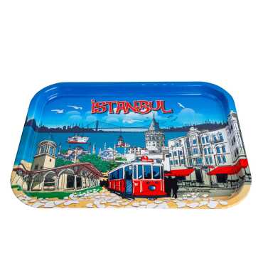 İstanbul Temalı Metal Dikdörtgen Büyük Tepsi 29,5*22,5 Cm - Standart - 2