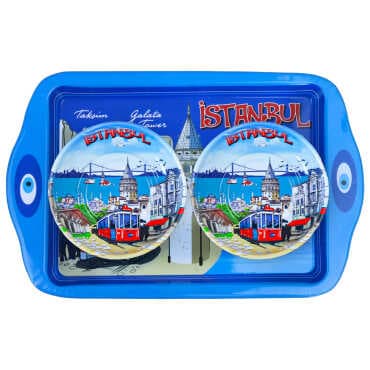 İstanbul Themed Small Metal Tray and Bowl Set of 2