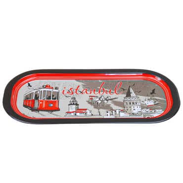 İstanbul Themed Metal Oval Tray with Triple Bowl Set - Standart - 2