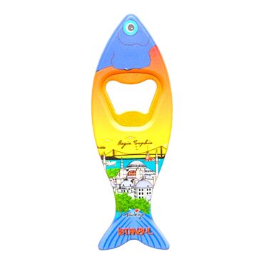 Istanbul Themed Customised UV Printed Fish Shape Printed Plastic Base Bottle Opener 42x130 mm - 13