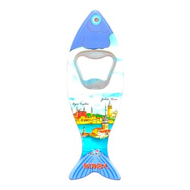 Istanbul Themed Customised UV Printed Fish Shape Printed Plastic Base Bottle Opener 42x130 mm - 18