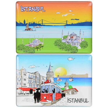 Istanbul Themed Epoxy Dome Rectangle Souvenir Fridge Magnet 80x55 cm - 2