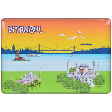 Istanbul Themed Epoxy Dome Rectangle Souvenir Fridge Magnet 80x55 cm - 19