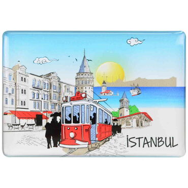 Istanbul Themed Epoxy Dome Rectangle Souvenir Fridge Magnet 80x55 cm - 18