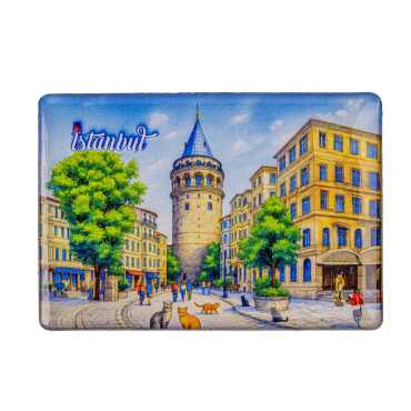 Istanbul Themed Epoxy Dome Rectangle Souvenir Fridge Magnet 80x55 cm - 12