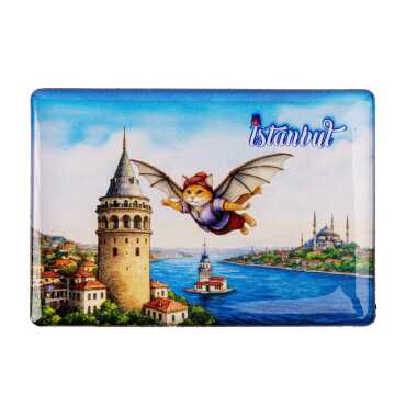 Istanbul Themed Epoxy Dome Rectangle Souvenir Fridge Magnet 80x55 cm - 15