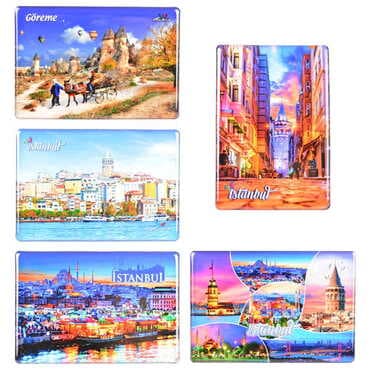 Istanbul Themed Epoxy Dome Rectangular Souvenir Fridge Magnet 95x65 mm - 2